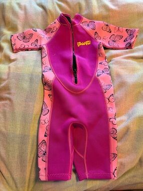 Goldfin Girls Pink Butterfly Shorty Wetsuit size 4